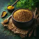 Mustard seeds in a rustic bowl, Freshlink watermark, deep green background (3).webp