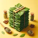 Bay leaves stacked neatly, Freshlink branding, yellow background (3).webp