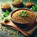 Fenugreek seeds in a bowl with Freshlink watermark, green background..webp