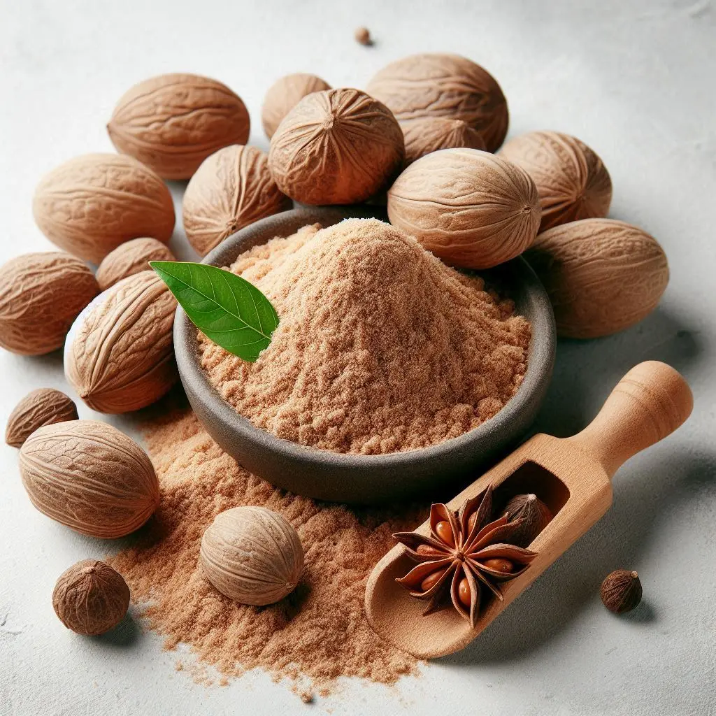Nutmeg whole and powdered, Freshlink watermark, clean white background. (3).webp