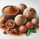 Nutmeg whole and powdered, Freshlink watermark, clean white background. (1).webp