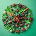 Star anise spice arranged aesthetically, Freshlink logo, green background..webp